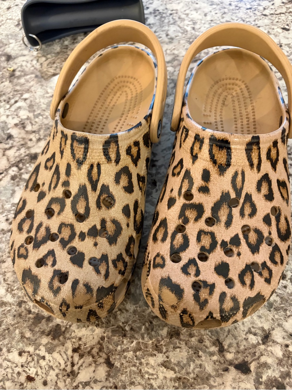 CROCS Classic Leopard Print Clogs - Tan/Black
